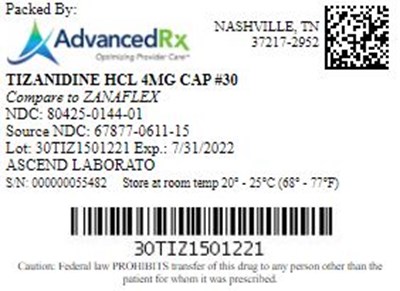 Tizanidine HCl 4mg Tab Qty 30 Ndc 80425 0144